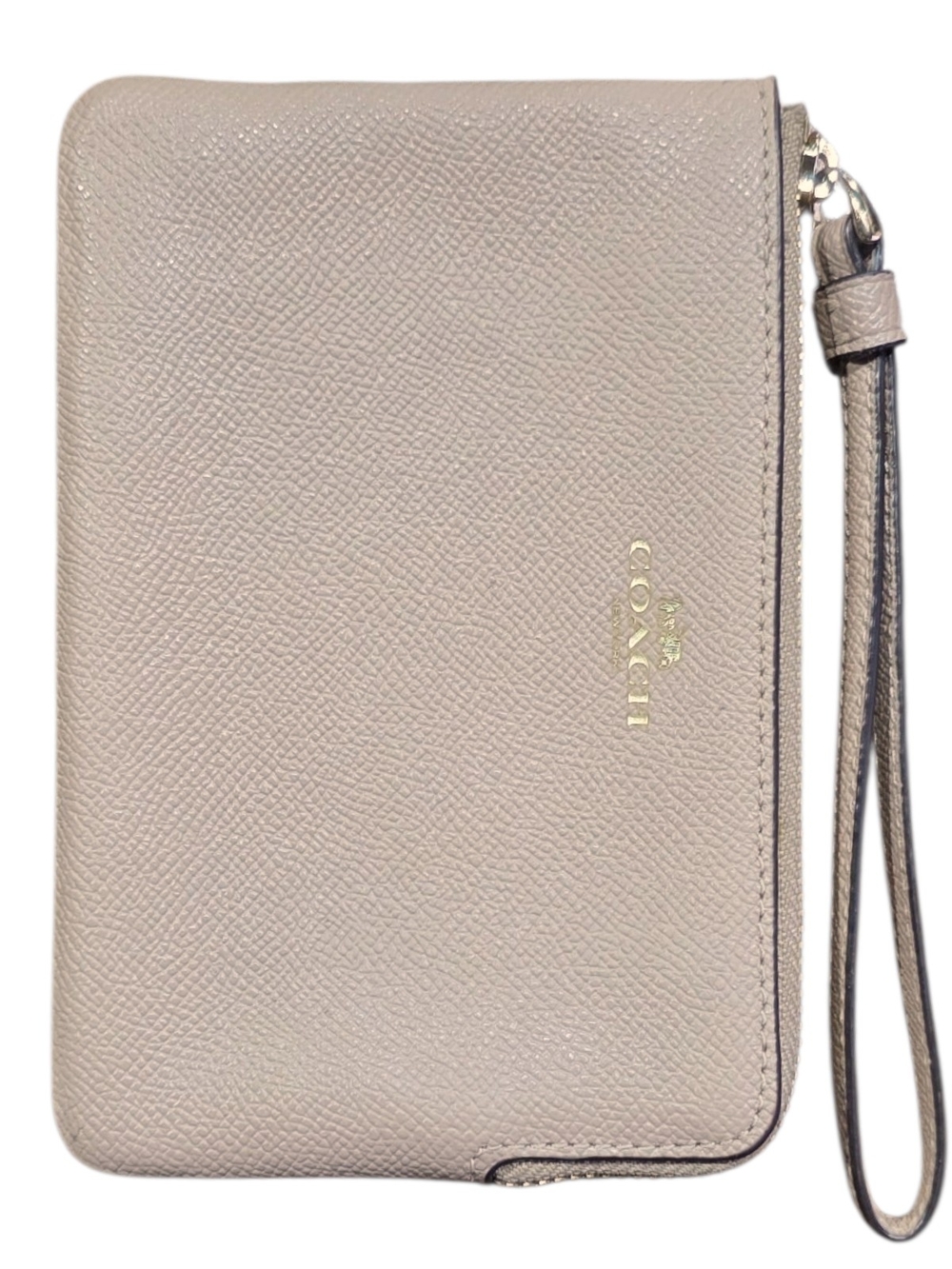 Coach Gold Tone Crossgrain Leather Zip Around Wristlet Wallet 6.5x4.5
